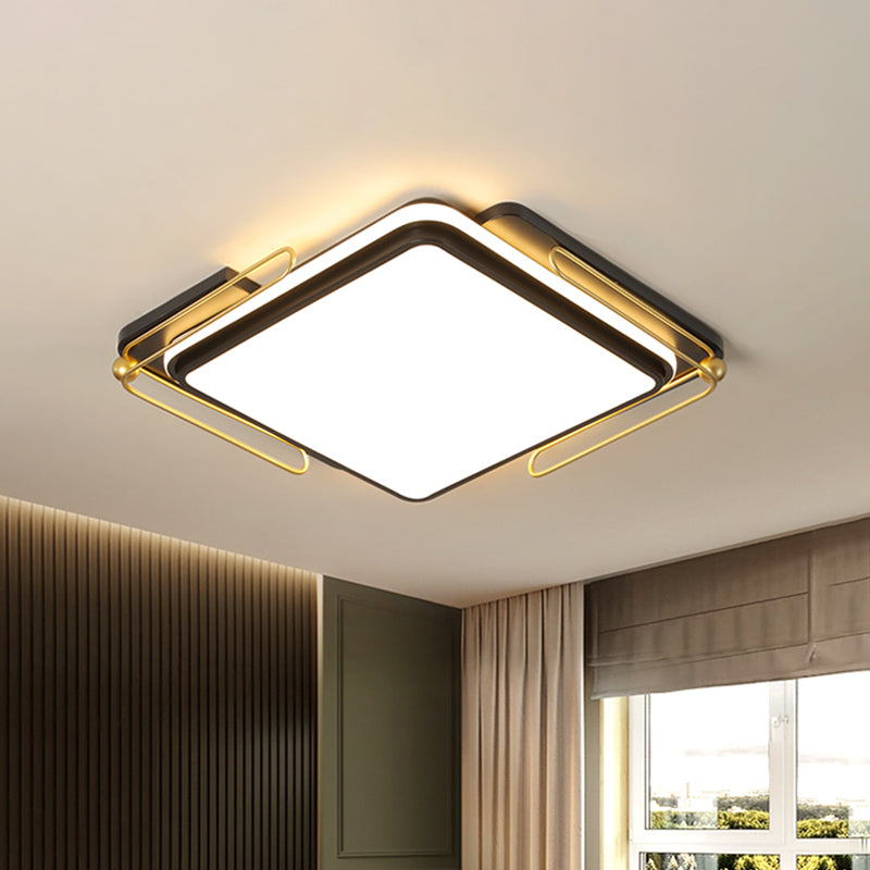 Modern Black LED Ceiling Light with Square Acrylic Shade - Flush Mount Lamp (16"/19.5" Wide)