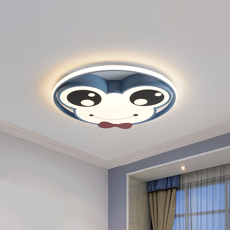 Kids Room Ceiling Mounted Led Flush Light: Big Eye Frog Metal Cartoon Design In Pink/Yellow/Blue