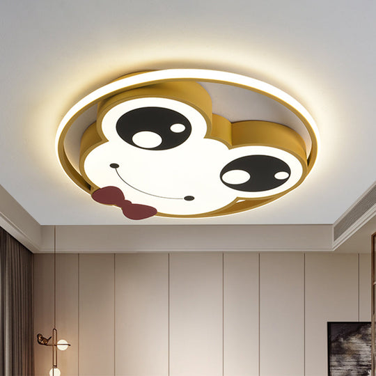 Kids Room Ceiling Mounted Led Flush Light: Big Eye Frog Metal Cartoon Design In Pink/Yellow/Blue