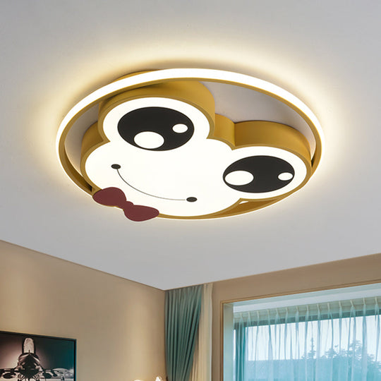 Kids Room Ceiling Mounted Led Flush Light: Big Eye Frog Metal Cartoon Design In Pink/Yellow/Blue