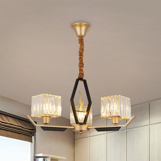 Simplicity Gold Chandelier Ceiling Light with Crystal Prisms Shade - 3/6/8 Heads