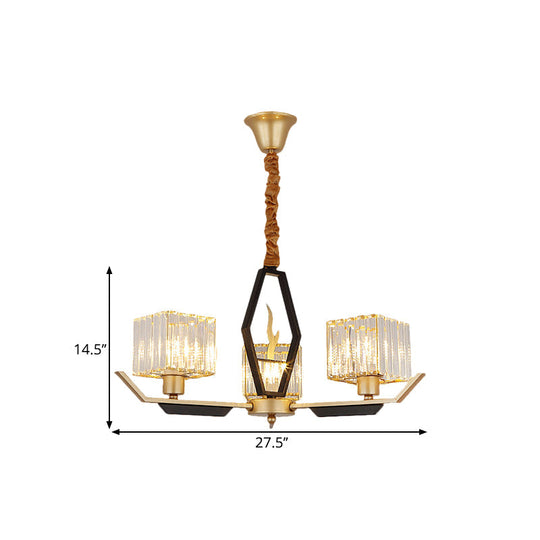 Gold Chandelier Ceiling Light With Crystal Prisms - Available In 3 6 Or 8 Heads