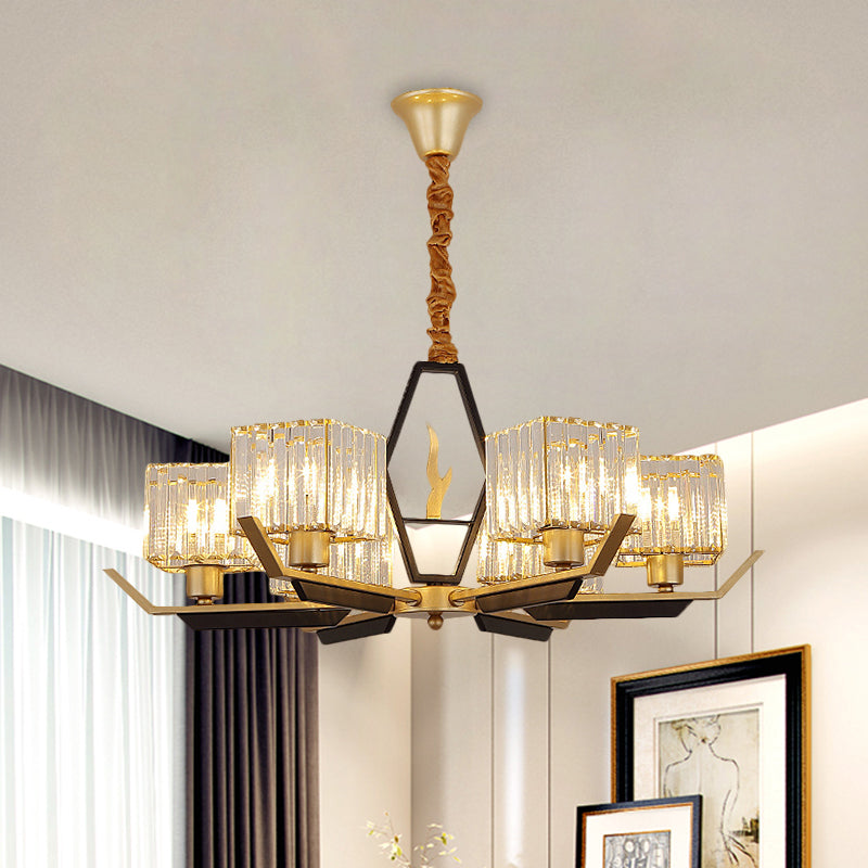 Simplicity Gold Chandelier Ceiling Light with Crystal Prisms Shade - 3/6/8 Heads