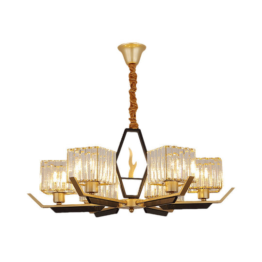 Gold Chandelier Ceiling Light With Crystal Prisms - Available In 3 6 Or 8 Heads