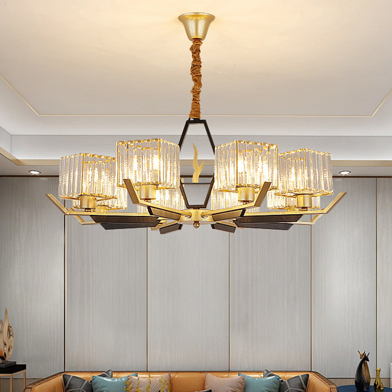 Simplicity Gold Chandelier Ceiling Light with Crystal Prisms Shade - 3/6/8 Heads