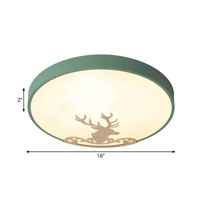 Green Led Ceiling Light: Modern Round Acrylic Flush Mount With Deer Pattern