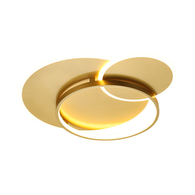 Modernist Gold Led Crossed Ring Flush Mount Ceiling Fixture - Warm/White Light 16.5/21.5 Width