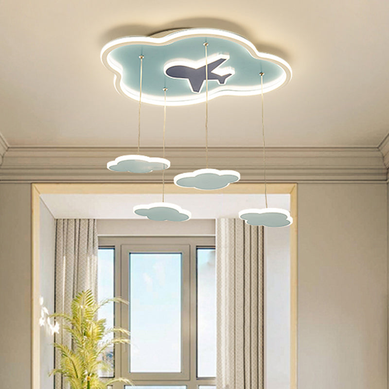 Blue Cloud Shape Led Hanging Light With Metal Shade - Perfect For Kids Bedroom