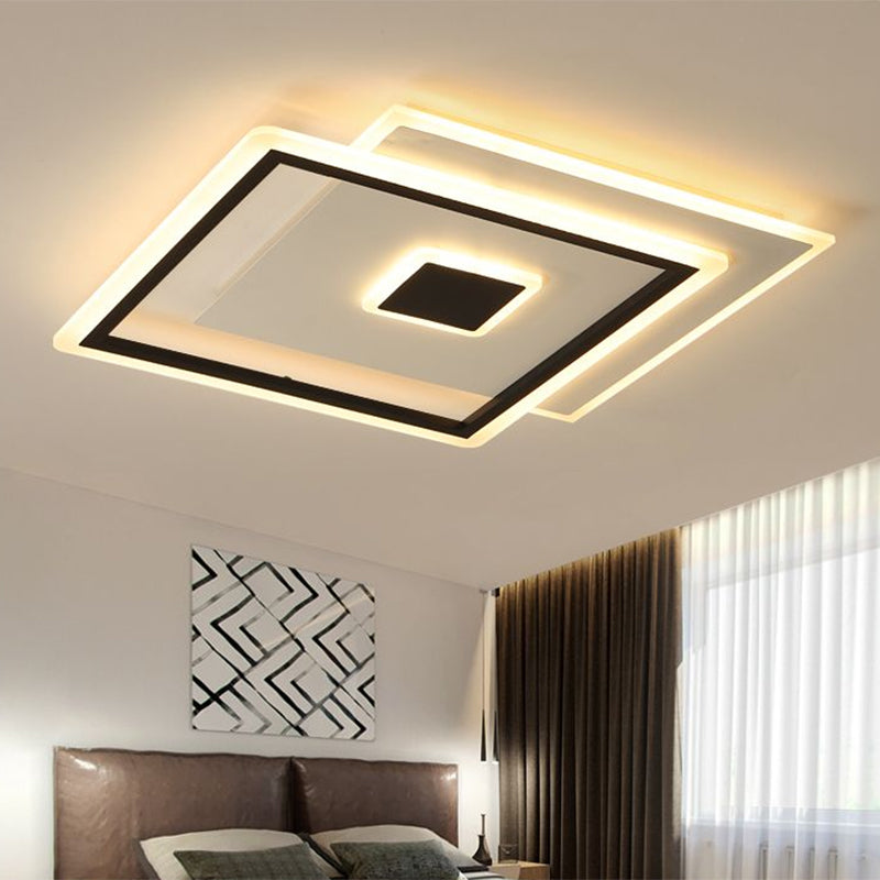 Nordic Square Ceiling Lamp In Black/White Clear Glass Led Bedroom Light Fixture 16.5/20.5 Width