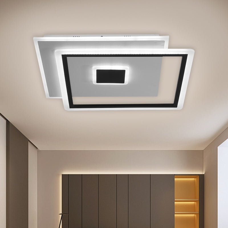 Nordic Square Ceiling Lamp In Black/White Clear Glass Led Bedroom Light Fixture 16.5/20.5 Width