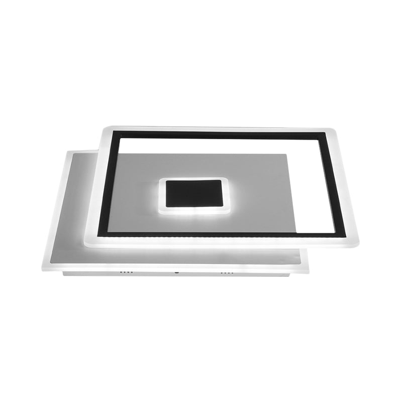 Plafonnier carré nordique en noir/blanc, luminaire de chambre à coucher à LED en verre transparent, largeur 16,5"/20,5", personnalisation sous 7 jours