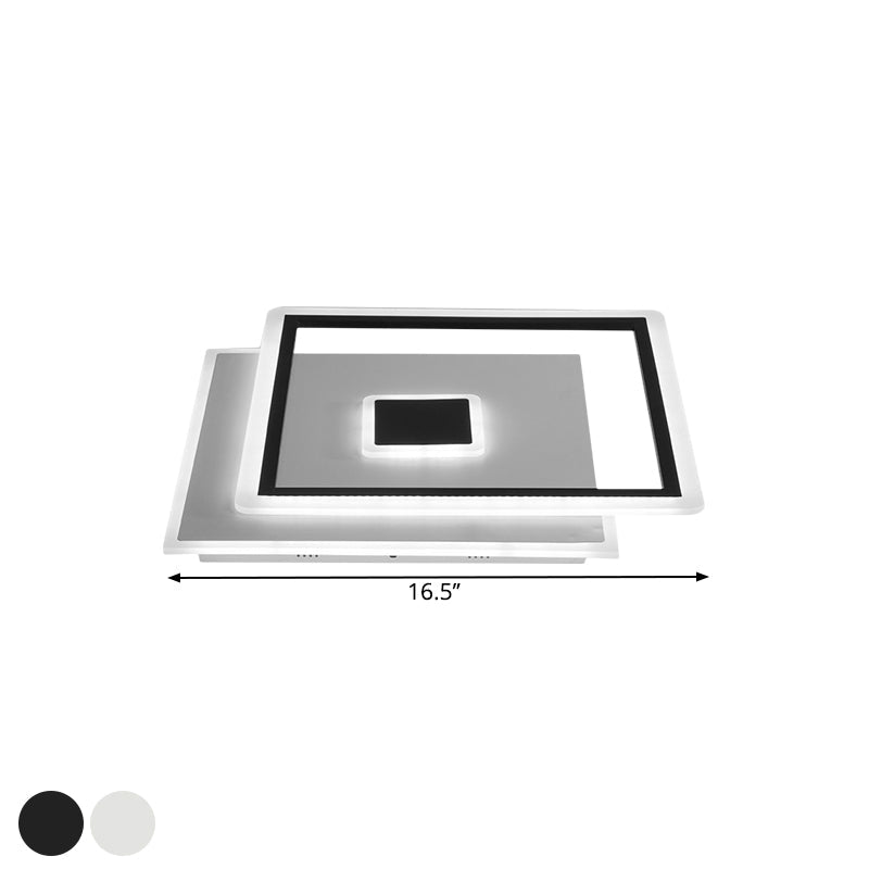 Plafonnier carré nordique en noir/blanc, luminaire de chambre à coucher à LED en verre transparent, largeur 16,5"/20,5", personnalisation sous 7 jours