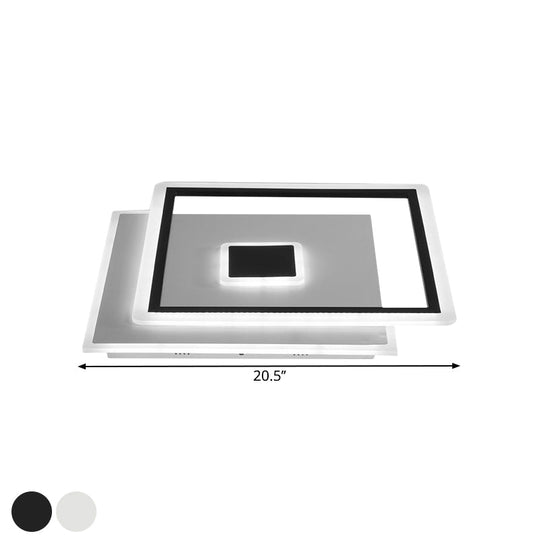 Plafonnier carré nordique en noir/blanc, luminaire de chambre à coucher à LED en verre transparent, largeur 16,5"/20,5", personnalisation sous 7 jours