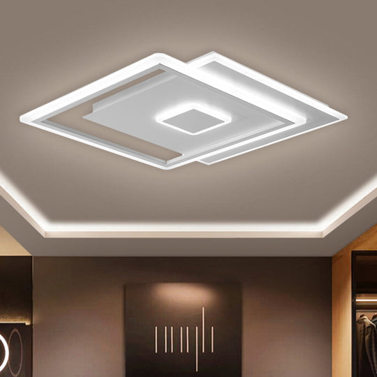 Nordic Square Ceiling Lamp In Black/White Clear Glass Led Bedroom Light Fixture 16.5/20.5 Width