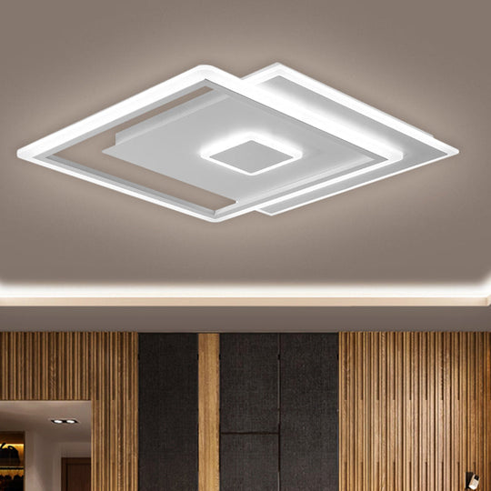 Nordic Square Ceiling Lamp In Black/White Clear Glass Led Bedroom Light Fixture 16.5/20.5 Width