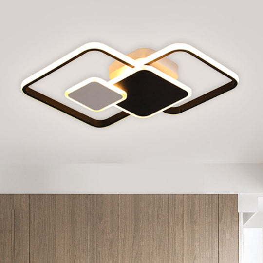 Modern Metallic Black/Gold Led Flush Mount Ceiling Light In Warm/White 22/32.5 Wide Black / 22 White