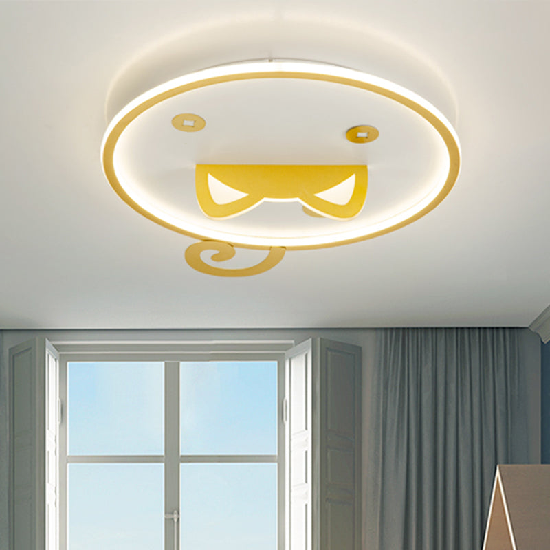 Modern LED Ceiling Light with Cat Ear Design, Yellow Metal Shade, Flush Mount Round Lamp - Warm/White Light