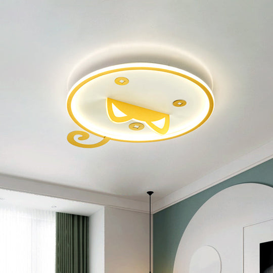 Modern LED Ceiling Light with Cat Ear Design, Yellow Metal Shade, Flush Mount Round Lamp - Warm/White Light