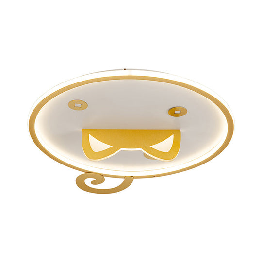 Modern LED Ceiling Light with Cat Ear Design, Yellow Metal Shade, Flush Mount Round Lamp - Warm/White Light