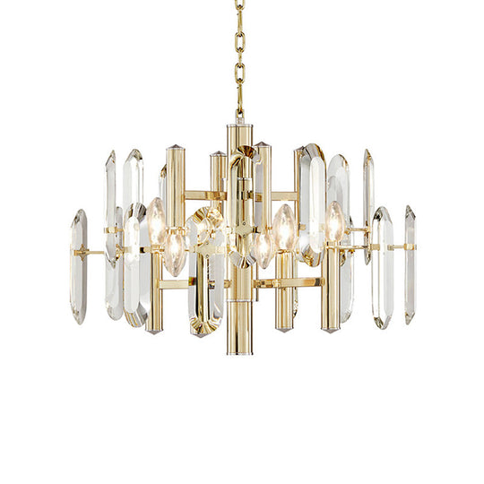 Contemporary Gold Radial Ceiling Pendant With Crystal Panel - 8-Light Chandelier