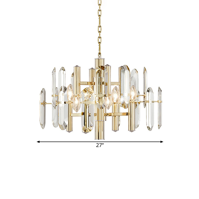 Contemporary Gold Radial Ceiling Pendant With Crystal Panel - 8-Light Chandelier