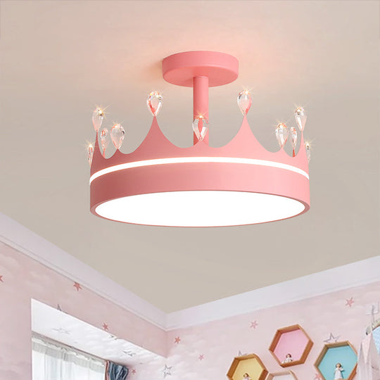 Semi Flush Mount LED Crown Design Chandelier for Kid's Room - Metallic, Pink/Gold/Blue