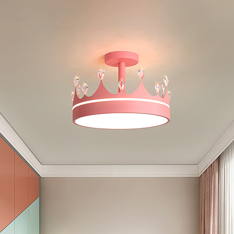 Semi Flush Mount LED Crown Design Chandelier for Kid's Room - Metallic, Pink/Gold/Blue