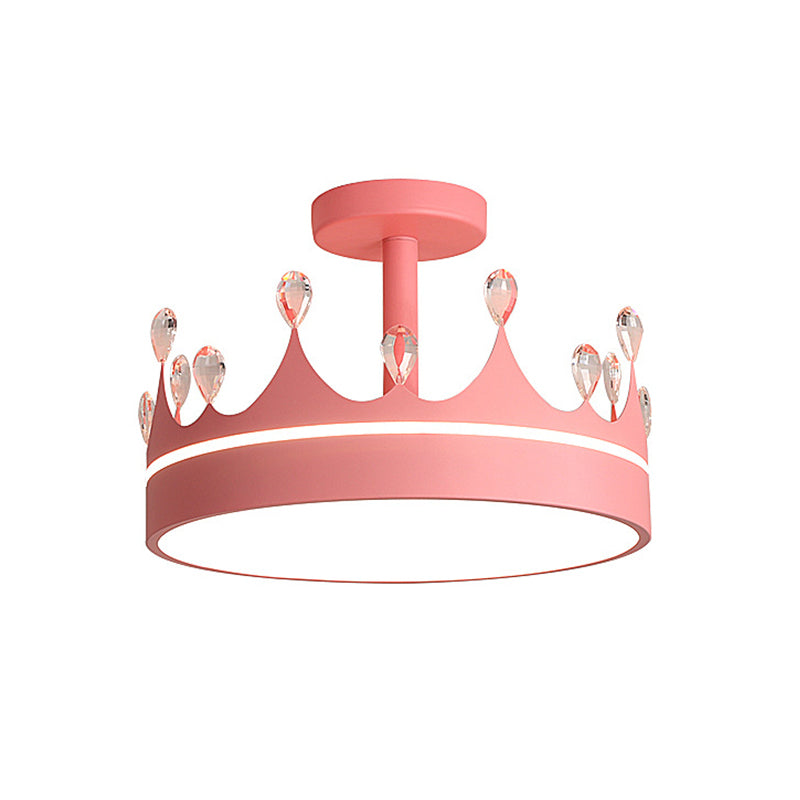 Semi Flush Mount LED Crown Design Chandelier for Kid's Room - Metallic, Pink/Gold/Blue