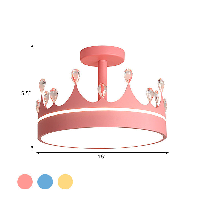 Semi Flush Mount LED Crown Design Chandelier for Kid's Room - Metallic, Pink/Gold/Blue