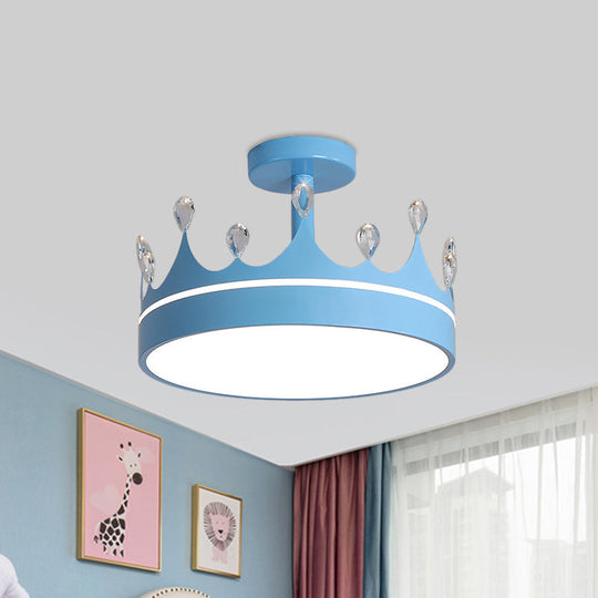 Semi Flush Mount LED Crown Design Chandelier for Kid's Room - Metallic, Pink/Gold/Blue