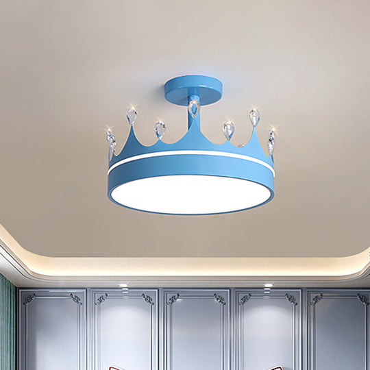 Semi Flush Mount LED Crown Design Chandelier for Kid's Room - Metallic, Pink/Gold/Blue