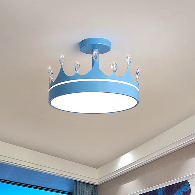 Semi Flush Mount LED Crown Design Chandelier for Kid's Room - Metallic, Pink/Gold/Blue