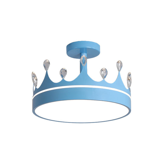 Semi Flush Mount LED Crown Design Chandelier for Kid's Room - Metallic, Pink/Gold/Blue