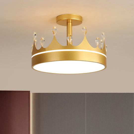 Semi Flush Mount LED Crown Design Chandelier for Kid's Room - Metallic, Pink/Gold/Blue