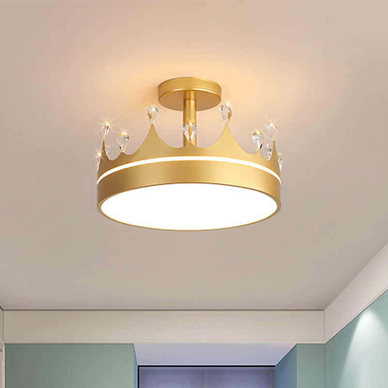 Semi Flush Mount LED Crown Design Chandelier for Kid's Room - Metallic, Pink/Gold/Blue