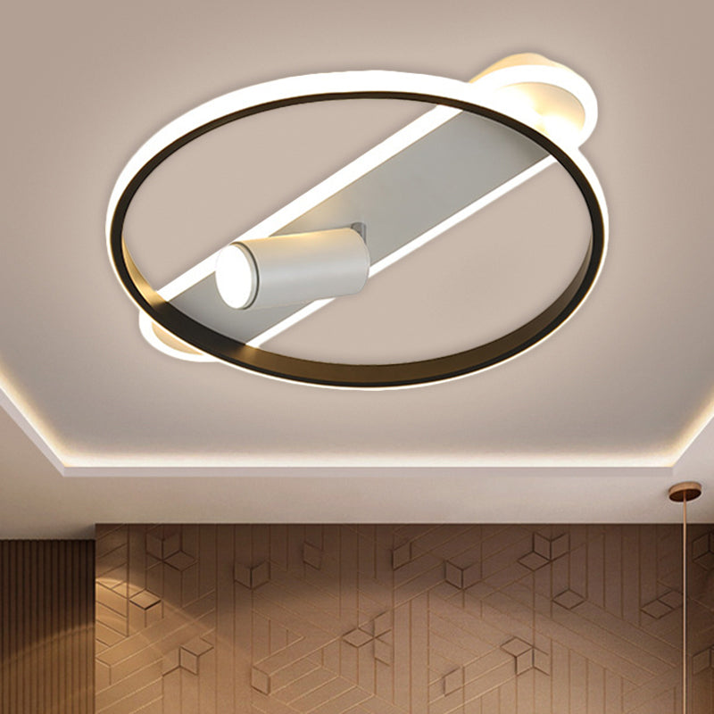 Modern Led Metallic Ceiling Lamp With Spotlight Design In Black Hoop And Oblong Flush Mount