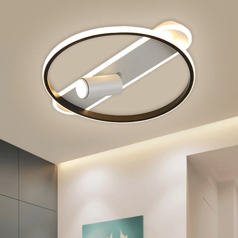 Plafonnier LED métallique moderne avec design spot en cerceau noir et montage encastré oblong, lumière chaude/blanche