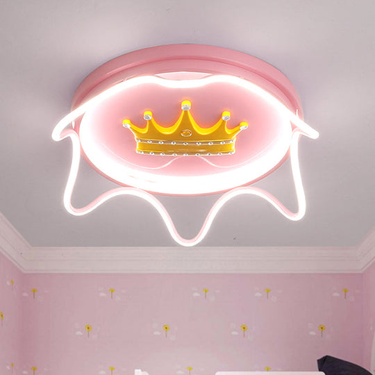 Contemporary Round Led Flush Mount Ceiling Lamp For Nursery Room In Pink/Gold Pink