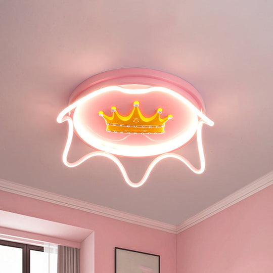 Contemporary Round Led Flush Mount Ceiling Lamp For Nursery Room In Pink/Gold