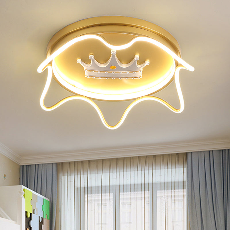 Contemporary Round Led Flush Mount Ceiling Lamp For Nursery Room In Pink/Gold Gold