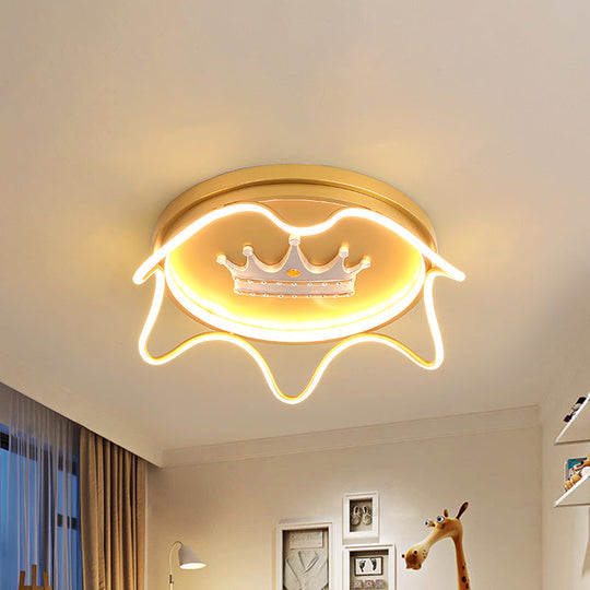 Plafonnier LED rond contemporain à encastrer pour chambre d'enfant en rose/doré