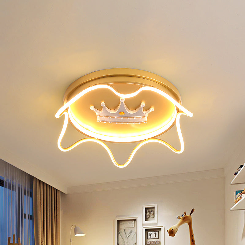 Contemporary Round Led Flush Mount Ceiling Lamp For Nursery Room In Pink/Gold