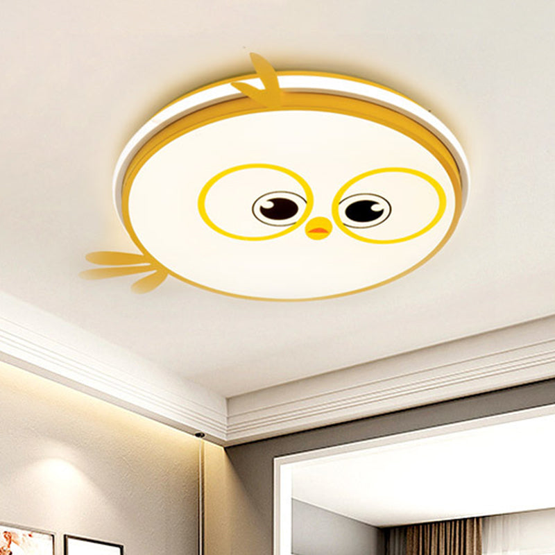 Modern Led Flush Ceiling Light For Kids Room With Colorful Chick Face Design Yellow