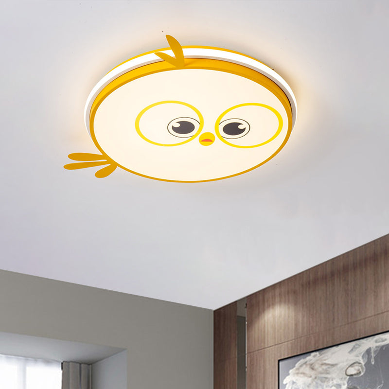 Modern Led Flush Ceiling Light For Kids Room With Colorful Chick Face Design