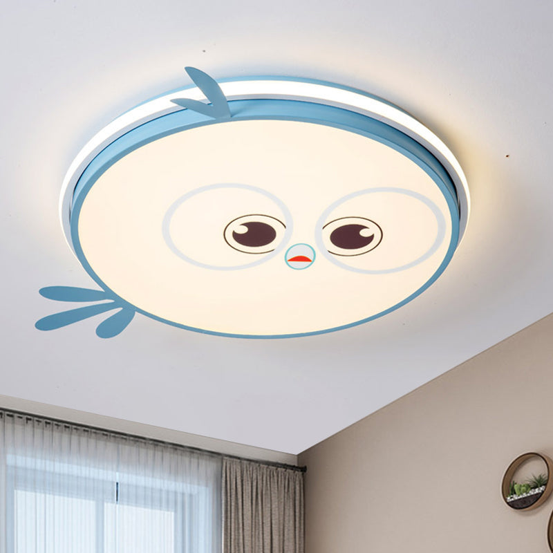 Modern Led Flush Ceiling Light For Kids Room With Colorful Chick Face Design Blue