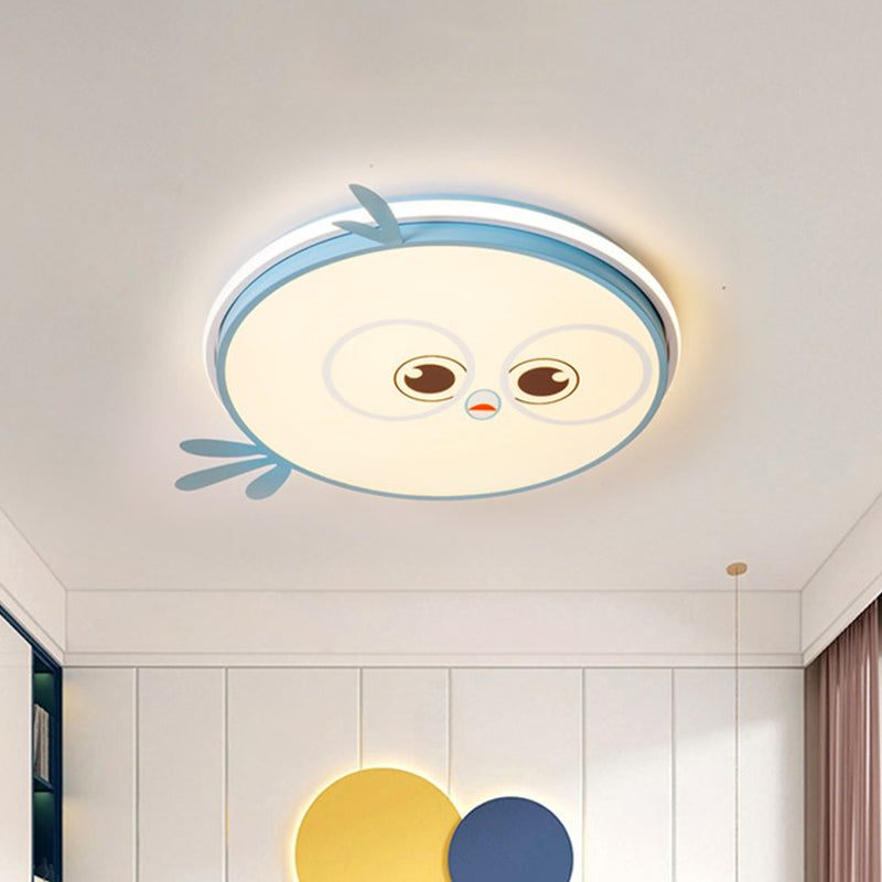 Modern Led Flush Ceiling Light For Kids Room With Colorful Chick Face Design