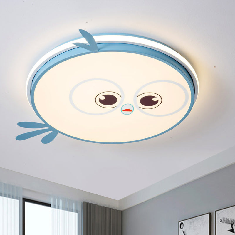 Modern Led Flush Ceiling Light For Kids Room With Colorful Chick Face Design