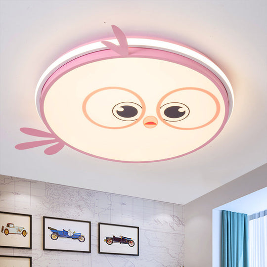 Modern Led Flush Ceiling Light For Kids Room With Colorful Chick Face Design Pink