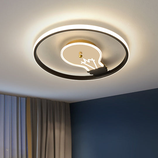 Modern Black LED Ceiling Light with Circle Figure & Light Bulb Design - Flush Mount Fixture