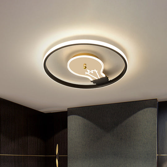 Modern Black LED Ceiling Light with Circle Figure & Light Bulb Design - Flush Mount Fixture